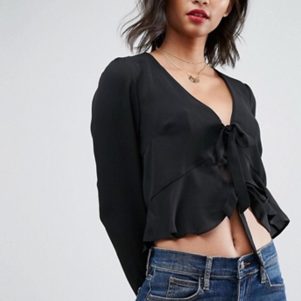 Asos Ruffle Top with Tie Front US 6